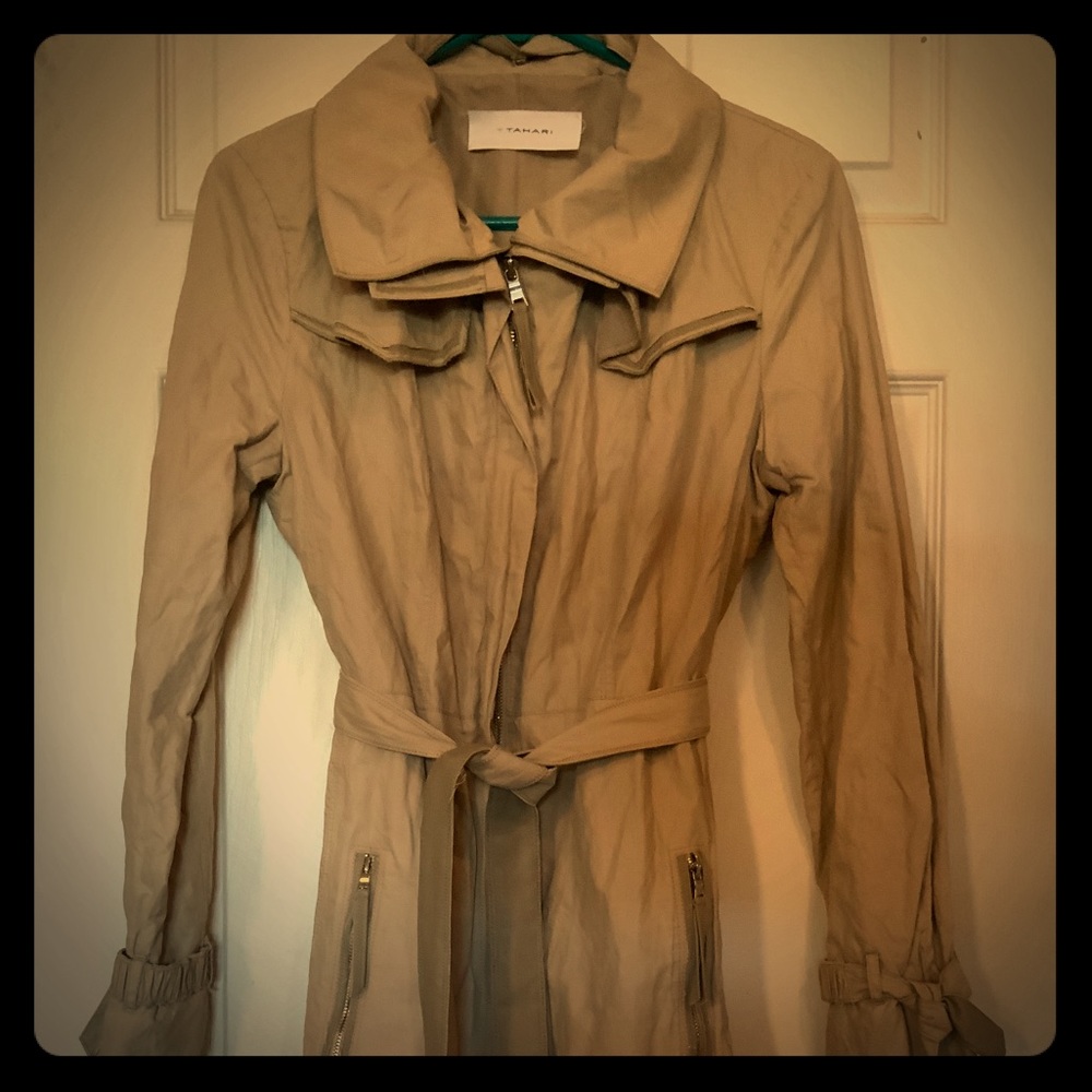 Tahari Tan Textured Trench Coat